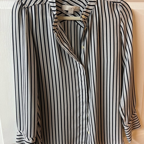 LOFT Navy and White Striped Blouse - Picture 2 of 6